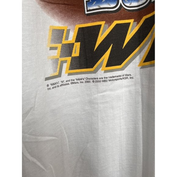 VINTAGE NASCAR M&M CARTOON KEN SCHRADER WHITE T SHIRT SIZE LARGE 90S Y2K HYPE - Picture 6 of 8